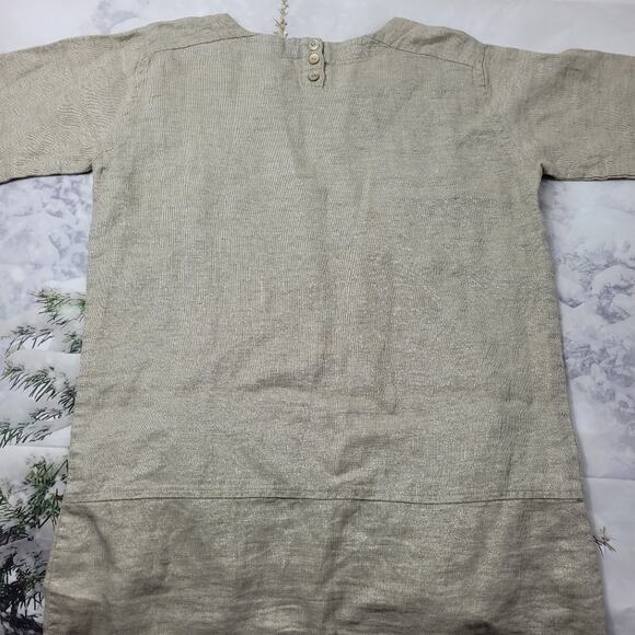 Eileen Fisher Organic Cotton Natural Silver Twinkle Shift Dress Released Hem Sm - Picture 7 of 16